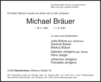 Traueranzeige von Michael Bräuer von Siegener Zeitung