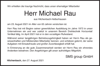 Traueranzeige von Michael Rau von Siegener Zeitung