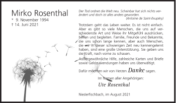 Traueranzeige von Mirko Rosenthal von Siegener Zeitung