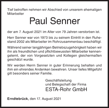 Traueranzeige von Paul Senner von Siegener Zeitung