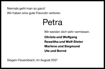 Traueranzeige von Petra  von Siegener Zeitung