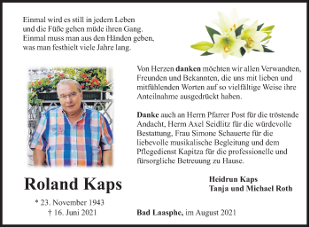 Traueranzeige von Roland Kaps von Siegener Zeitung