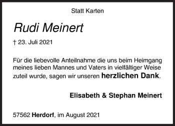 Traueranzeige von Rudi Meinert von Siegener Zeitung