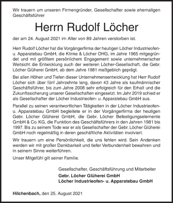 Traueranzeige von Rudolf Löcher von Siegener Zeitung