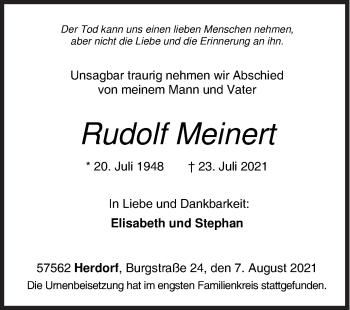 Traueranzeige von Rudolf Meinert von Siegener Zeitung