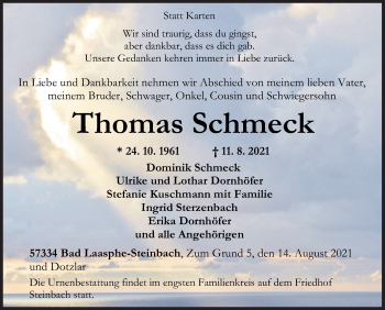 Traueranzeige von Thomas Schmeck von Siegener Zeitung