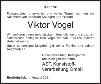 Traueranzeige von Viktor Vogel von Siegener Zeitung