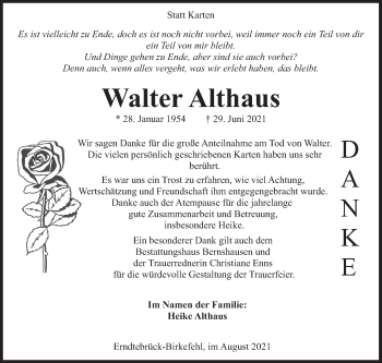 Traueranzeige von Walter Althaus von Siegener Zeitung
