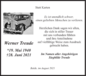 Traueranzeige von Werner Treude von Siegener Zeitung