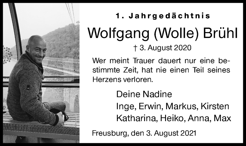  Traueranzeige für Wolfgang  Brühl vom 03.08.2021 aus Siegener Zeitung