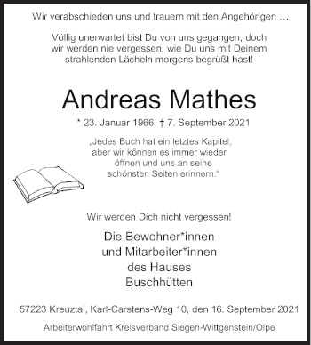 Traueranzeige von AndreasMathes Mathes von Siegener Zeitung
