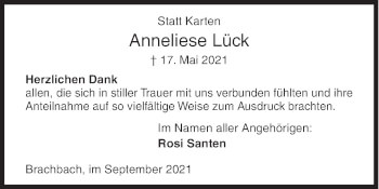 Traueranzeige von Anneliese Lück von Siegener Zeitung