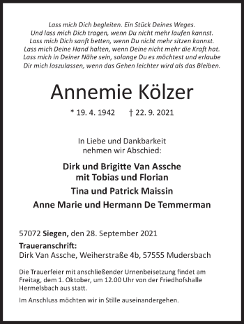 Traueranzeige von Annemie Kölzer von Siegener Zeitung