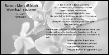 Traueranzeige von Barbara Maria ( Wurmbach von Siegener Zeitung