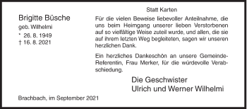 Traueranzeige von Brigitte Büsche von Siegener Zeitung