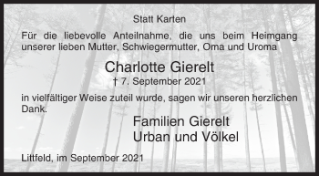Traueranzeige von Charlotte Gierelt von Siegener Zeitung