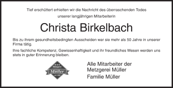 Traueranzeige von Christa Birkelbach von Siegener Zeitung