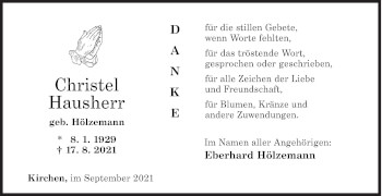 Traueranzeige von Christel Hausherr von Siegener Zeitung