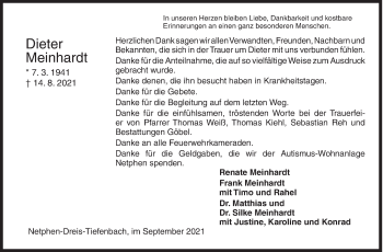 Traueranzeige von Dieter Meinhardt von Siegener Zeitung