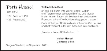 Traueranzeige von Doris Hassel von Siegener Zeitung