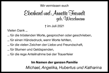Traueranzeige von Eberhard und Annette  Freundt von Siegener Zeitung