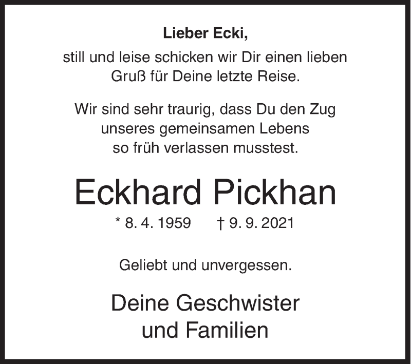  Traueranzeige für Eckhard Pickhan vom 14.09.2021 aus Siegener Zeitung