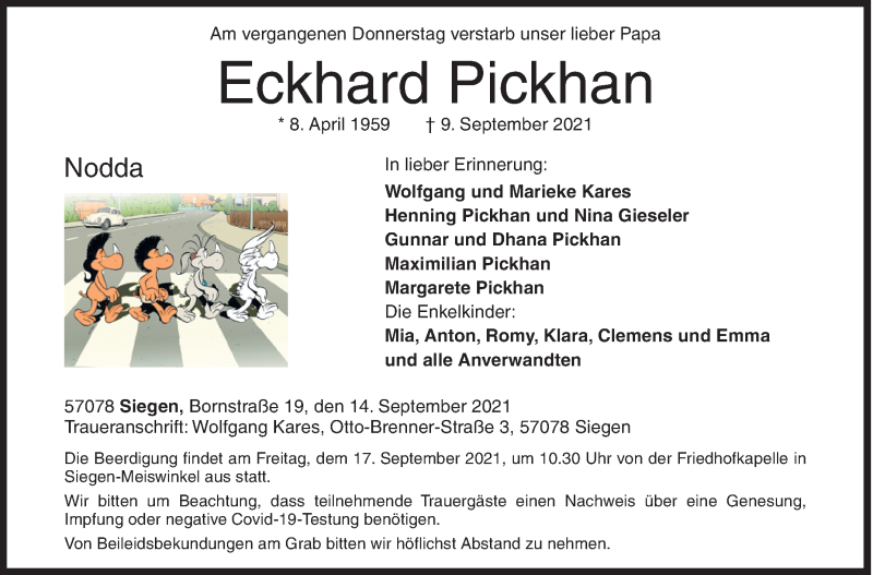  Traueranzeige für Eckhard Pickhan vom 14.09.2021 aus Siegener Zeitung