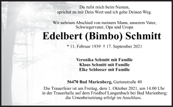 Traueranzeige von Edelbert Schmitt von Siegener Zeitung