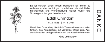 Traueranzeige von Edith Ohrndorf von Siegener Zeitung