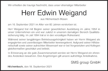 Traueranzeige von Edwin Weigand von Siegener Zeitung