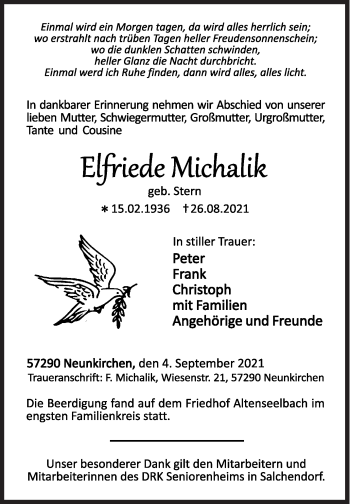 Traueranzeige von Elfriede Michalik von Siegener Zeitung