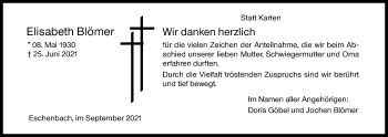 Traueranzeige von Elisabeth Blömer von Siegener Zeitung