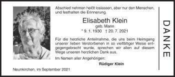 Traueranzeige von Elisabeth Klein von Siegener Zeitung