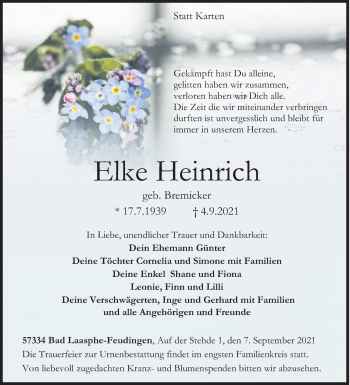 Traueranzeige von Elke Heinrich von Siegener Zeitung