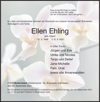 Traueranzeige von Ellen Ehling von Siegener Zeitung