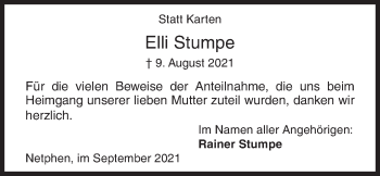 Traueranzeige von Elli Stumpe von Siegener Zeitung