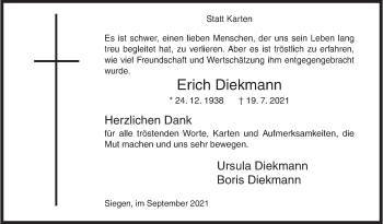 Traueranzeige von Erich Diekmann von Siegener Zeitung