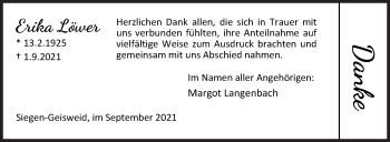 Traueranzeige von Erika Löwer von Siegener Zeitung
