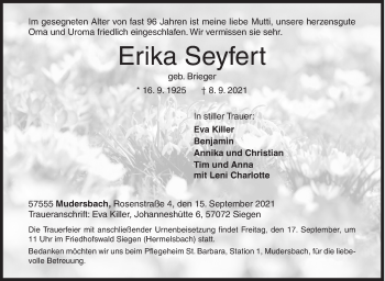 Traueranzeige von Erika Seyfert von Siegener Zeitung