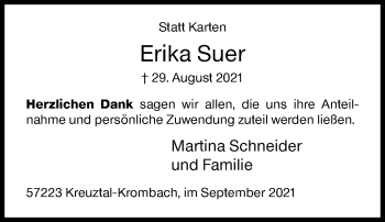 Traueranzeige von Erika Suer von Siegener Zeitung