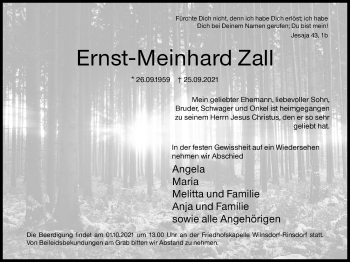 Traueranzeige von Ernst-Meinhard Zall von Siegener Zeitung