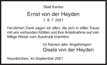 Traueranzeige von Ernst von der Heyden von Siegener Zeitung