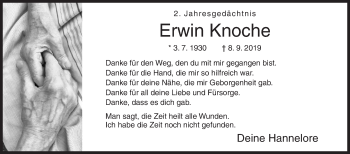 Traueranzeige von Erwin Knoche von Siegener Zeitung