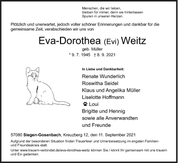 Traueranzeige von Eva-Dorothea Weitz von Siegener Zeitung
