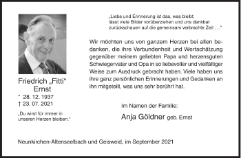 Traueranzeige von Friedrich Ernst von Siegener Zeitung