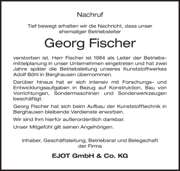 Traueranzeige von Georg Fischer von Siegener Zeitung
