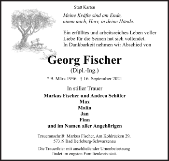 Traueranzeige von Georg Fischer von Siegener Zeitung