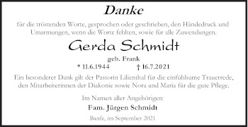 Traueranzeige von Gerda Schmidt von Siegener Zeitung
