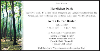 Traueranzeige von Gerda Helene Beuter von Siegener Zeitung