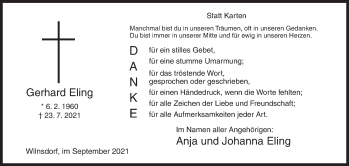 Traueranzeige von Gerhard Eling von Siegener Zeitung